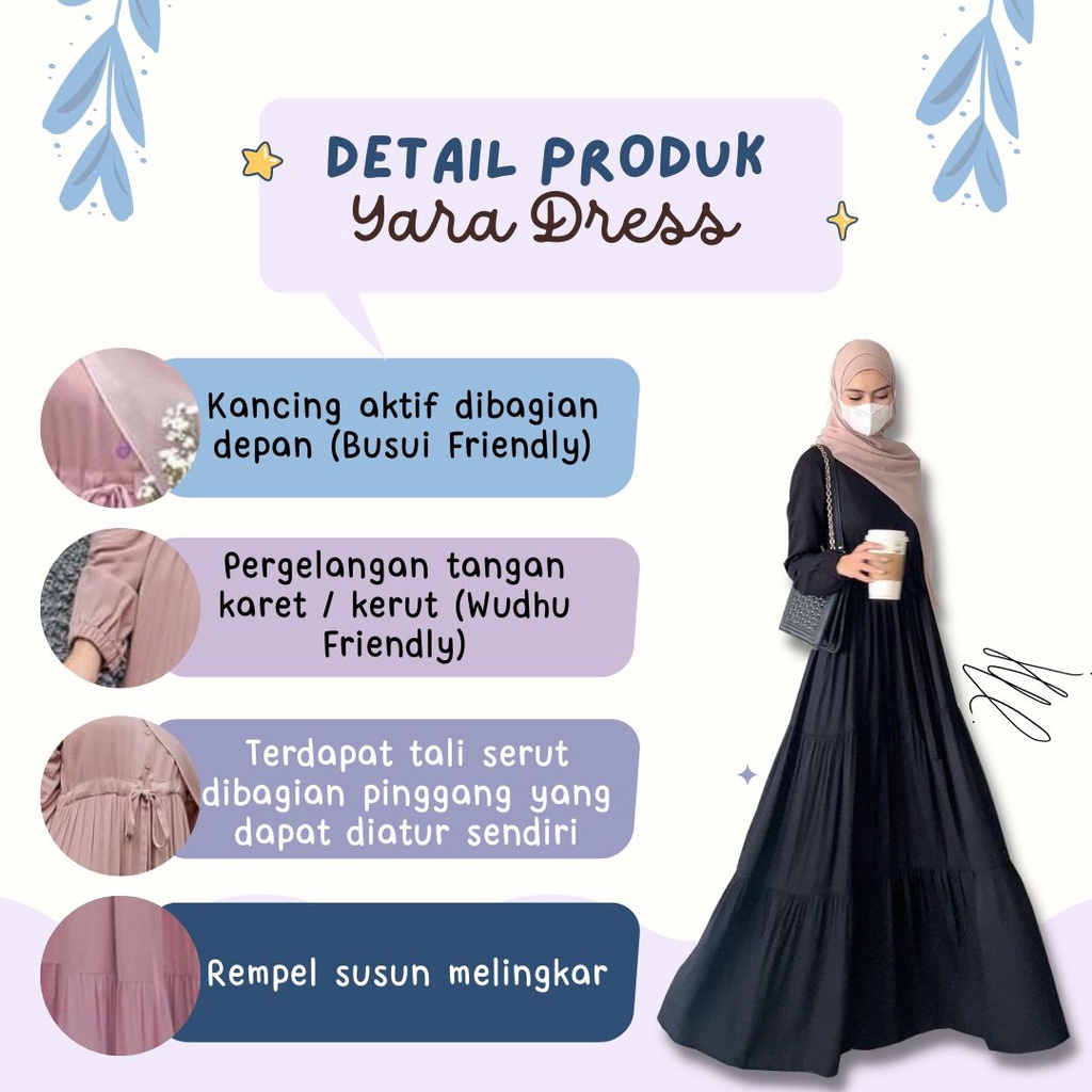 Yara Dress Gamis Rempel Susun Wanita Remaja Jumbo Busui Friendly Bahan Rayon Twill Premium Adem Fit to XL Ld 110 / Dress Outfit Lebaran Kekinian 2022 / Fashion Muslim Wanita Syar'i Murah