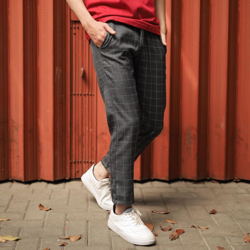 Marimampir [Ribsgold] Celana Panjang Tartan Square Ankle Pants Regular Slim Fit Premium Cotton Wool 