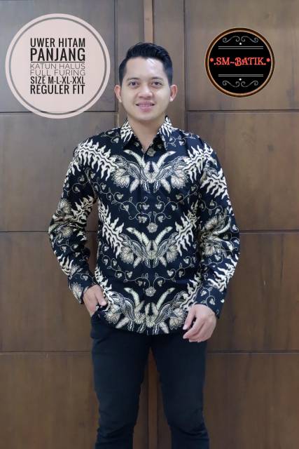 Kemeja Batik Eksklusif UWER MERAH/HITAM Bahan Katun Halus Lapis Furing