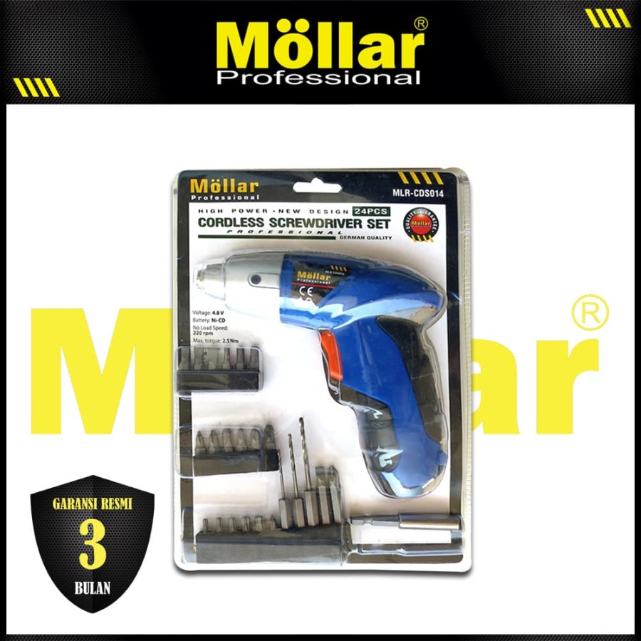Mollar Cordless Screw Driver CDS014 24pcs Bor Obeng Baterai 4.8V CDS 014 CDS014A