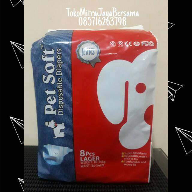 PET SOFT DISPOSABLE DIAPERS - SIZE L - POPOK ANJING