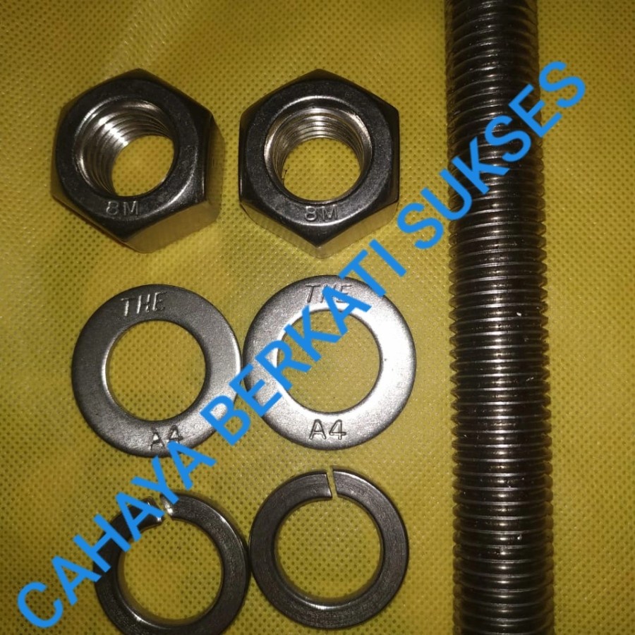STUD BOLT DAN 2 HEX NUT DAN 2 WASHER SIZE M16 X 75 MM SS316