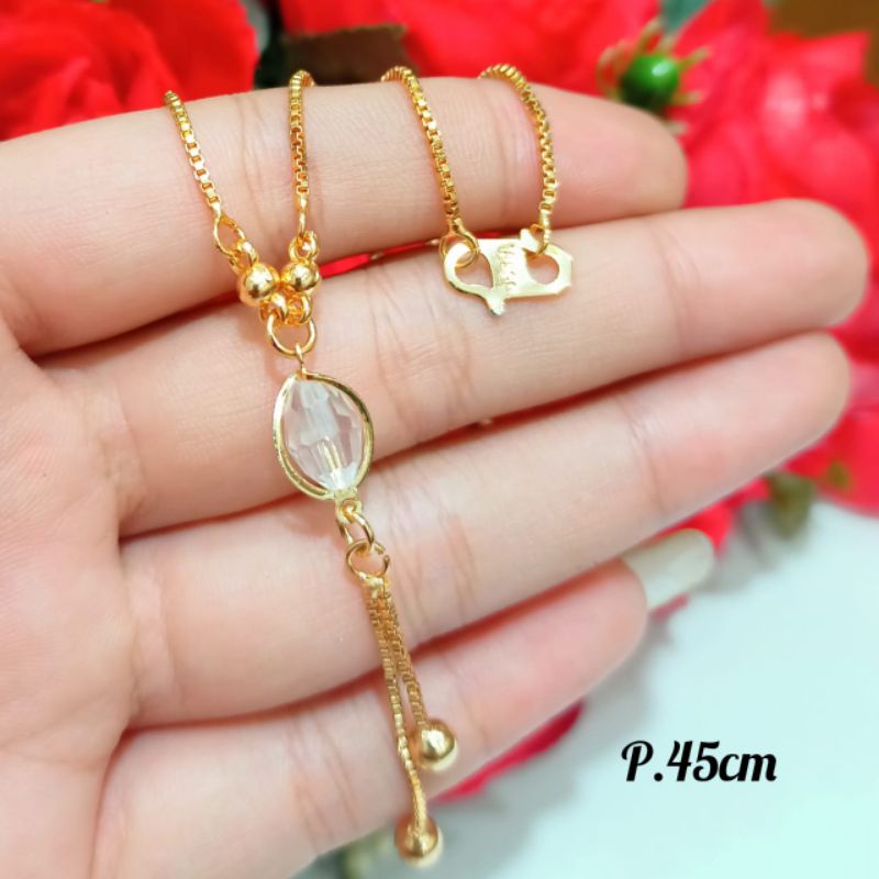 Kalung Koye kristal oval Jurai, permata zircon varian warna menawan emas Korea anti karat