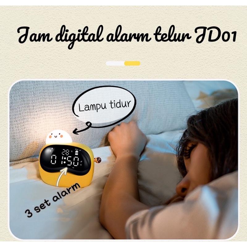 Jam digital alarm Telur lampu tidur night light JD01 rechargeable