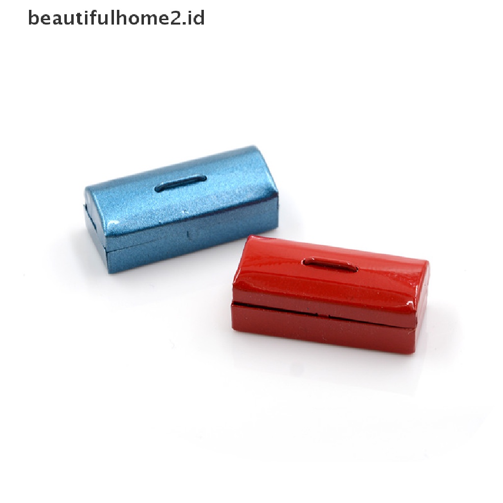 (beautifulhome2.id) Mainan Miniatur Kotak Perkakas Metal Warna Merah / Biru Skala 1: 12 Untuk Rumah Boneka