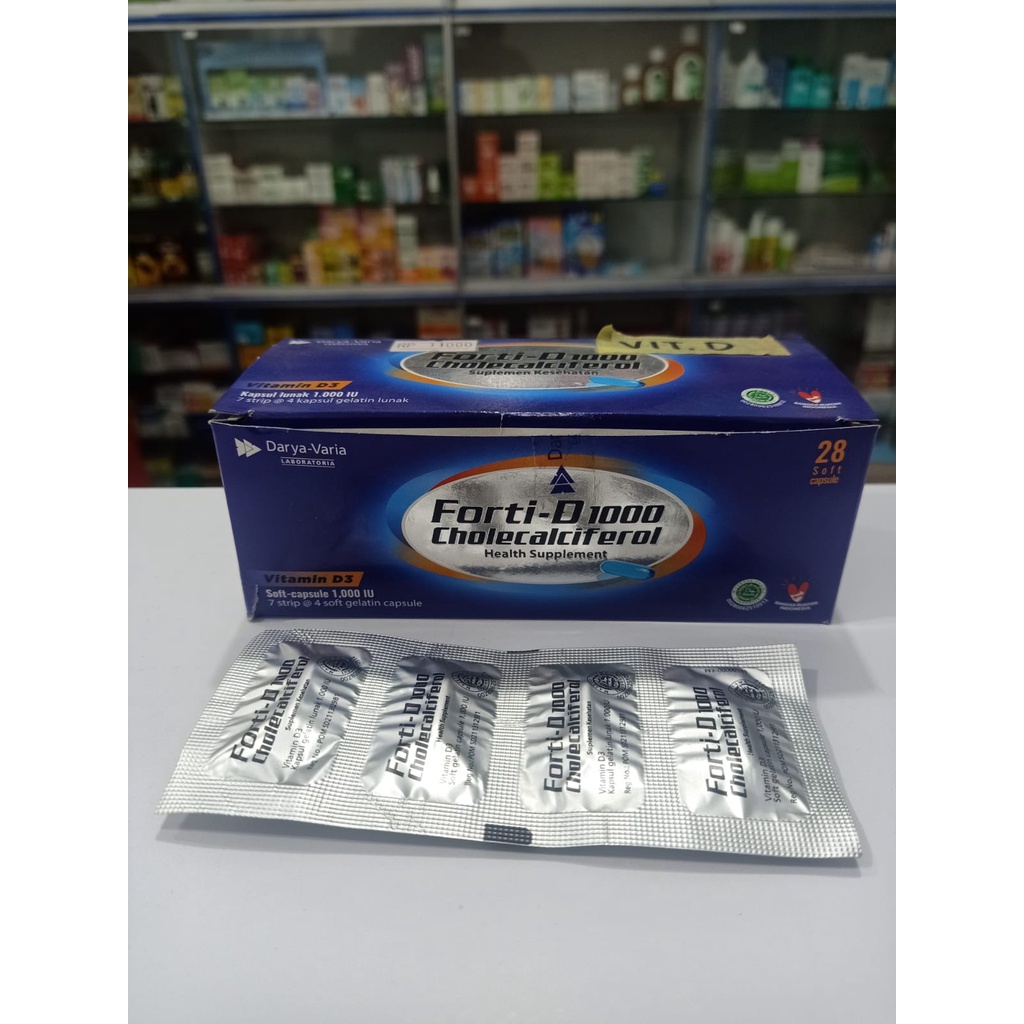 Forti D 1000 Vitamin D3 1 Strip isi 4 Kapsul Suplemen Vitamin D3