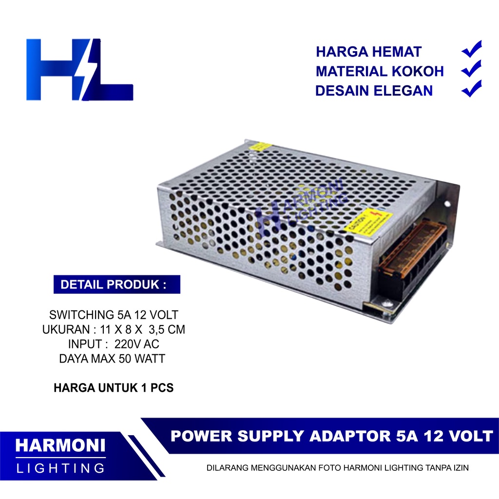 Trafo 12V 5A / Adaptor Power Supply 5 Ampere 12 Volt