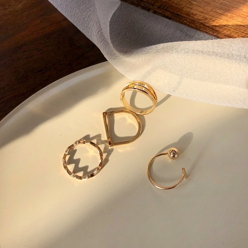 Cincin Model Gelombang Geometris Gaya Jepang Korea Untuk Wanita