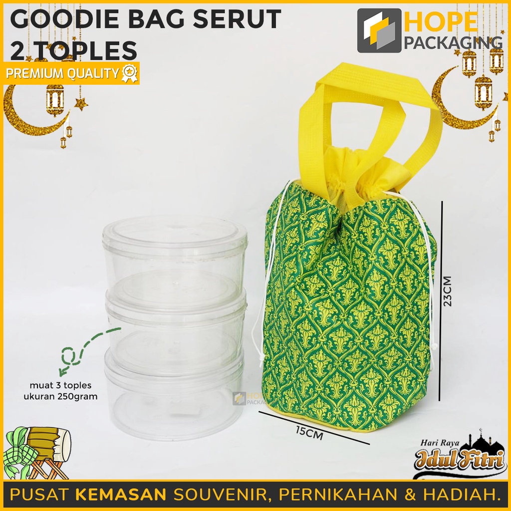 Goodie Bag Spunbond hijau kuning Toples Kue Kering  muat 2 Toples 500gr  dan 3 Toples 500gr untuk hampers lebaran