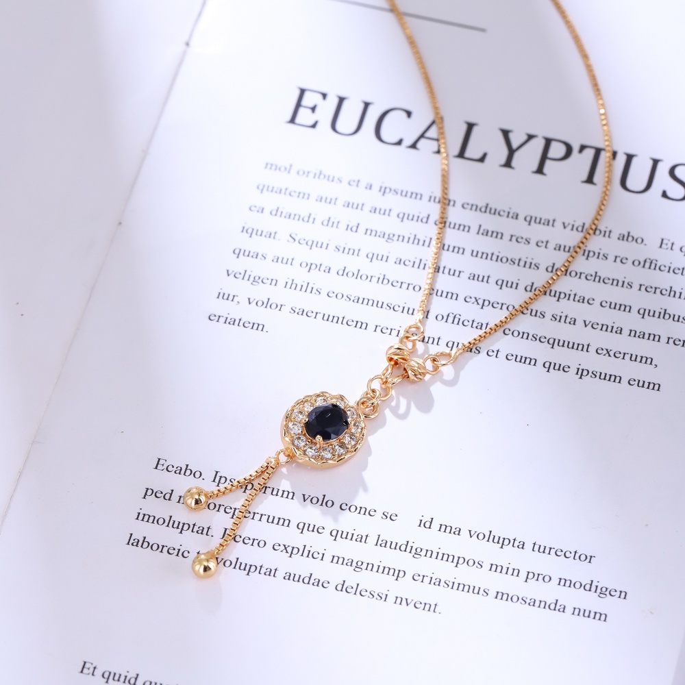 Kalung Titanium Wanita Anti Karat Emas Rumbai Permata Safir Liontin Aksesoris Fashion Perhiasan D508