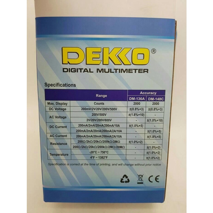 DEKKO DM-148C / DEKKO DM148C DIGITAL MULTIMETER + THERMOMETER