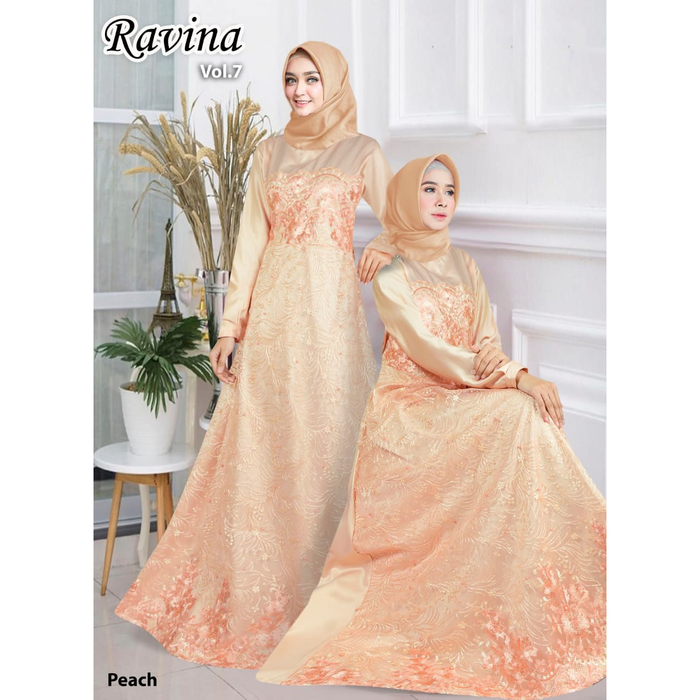 GAMIS PESTA TULLE BORDIR RAVINA / BAJU MUSLIM PESTA - Peach