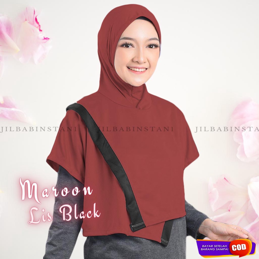 Jilbab Olah Raga Dry Fit- Hijab Sporty - Renang Olahraga Lari Senam Yoga Running Jogging Sepeda-MAROON BLACK
