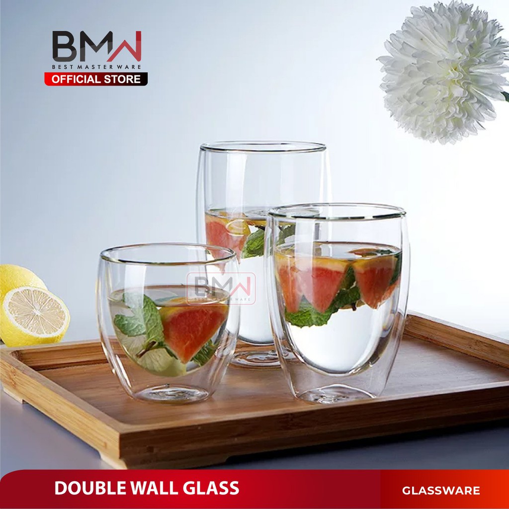 Jual Bmw Kitchen Ware Gelas Double Wall Insulated Cup Glass Anti Panas Kaca Dobel Bagus Unik 0404