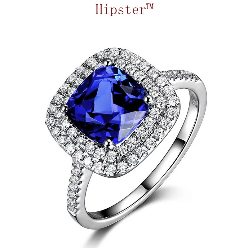 European and American New Retro Temperament Entry Lux Full Diamond Sapphire Ring