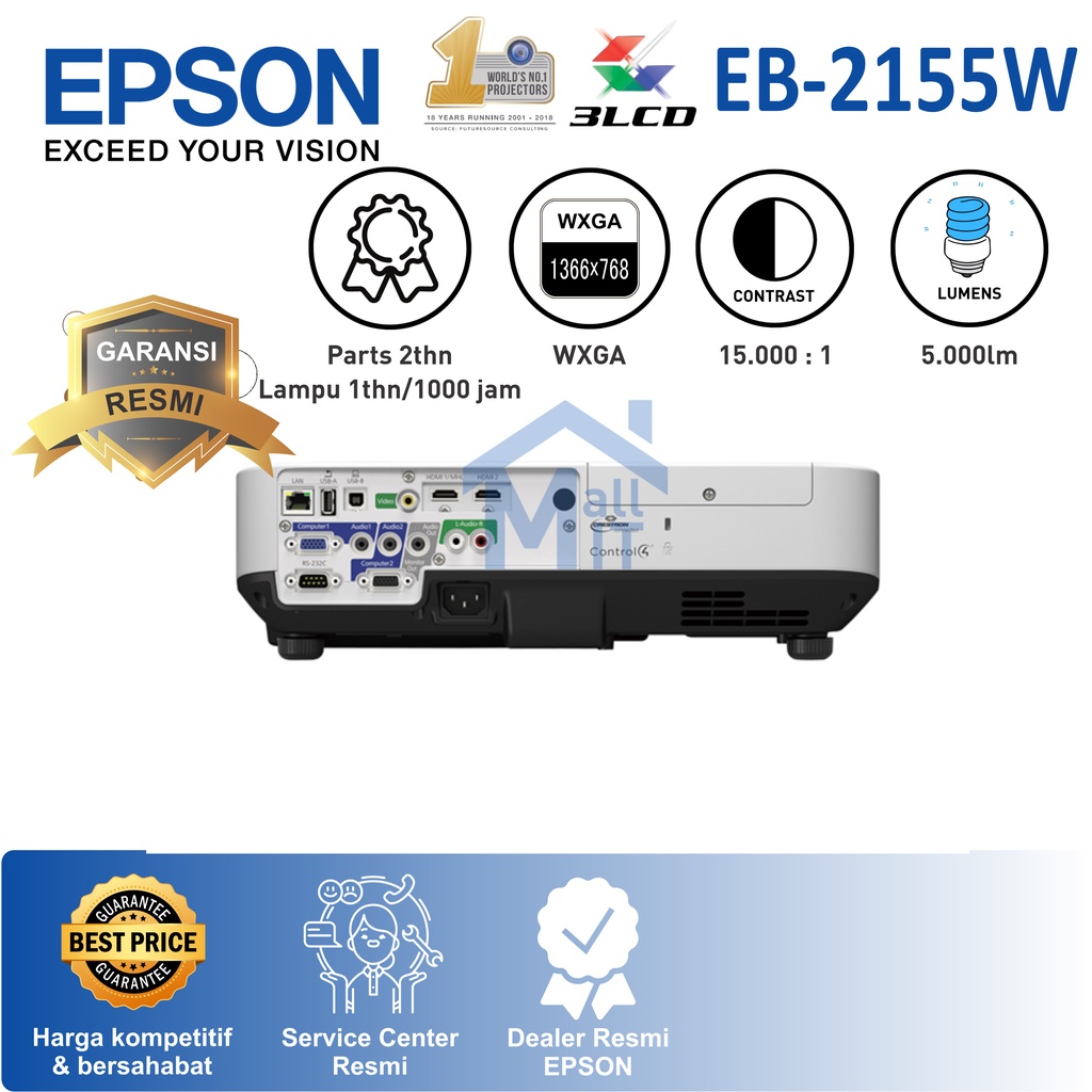 (PACKING KAYU) PROYEKTOR EPSON EB-2155W EB2155W  EB 2155W 2155 W GARANSI RESMI