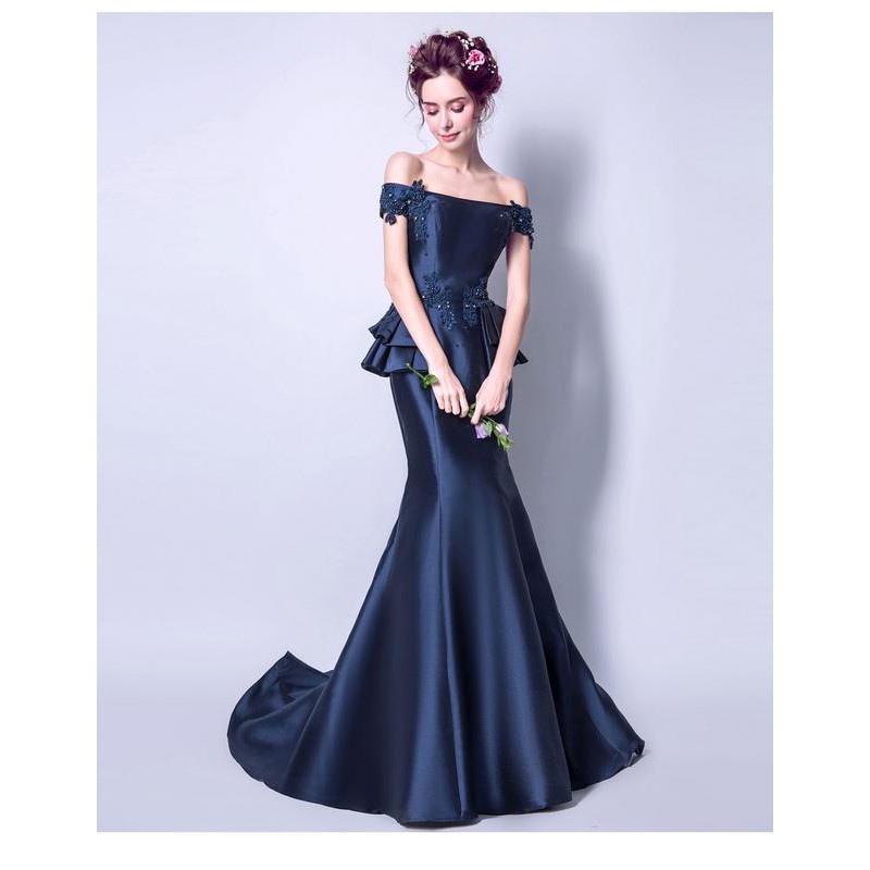 Gaun Pesta 1905003 Navy Sabrina Mermaid Ekor Party Dress Gown