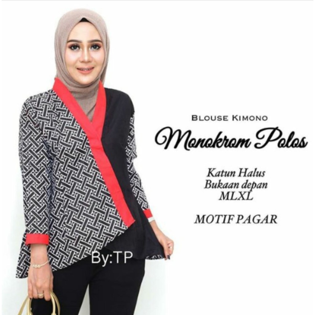 GROSIR BATIK BLOUSE KIMONO MONOKROM POLOS