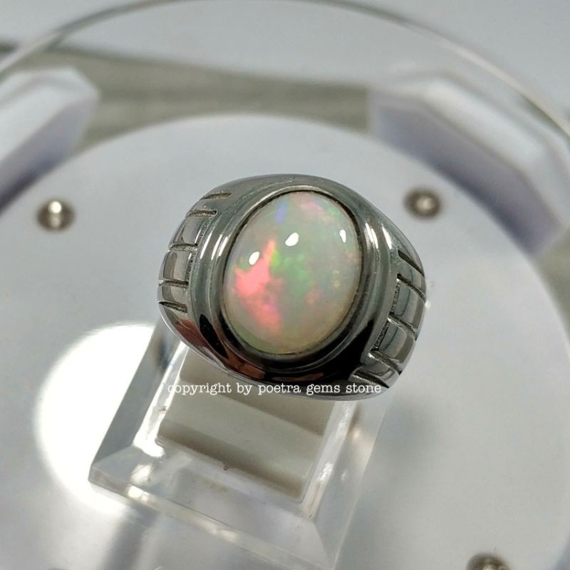 NATURAL BATU CINCIN PERMATA TITANIUM KALIMAYA WHITE OPAL TERMURAH