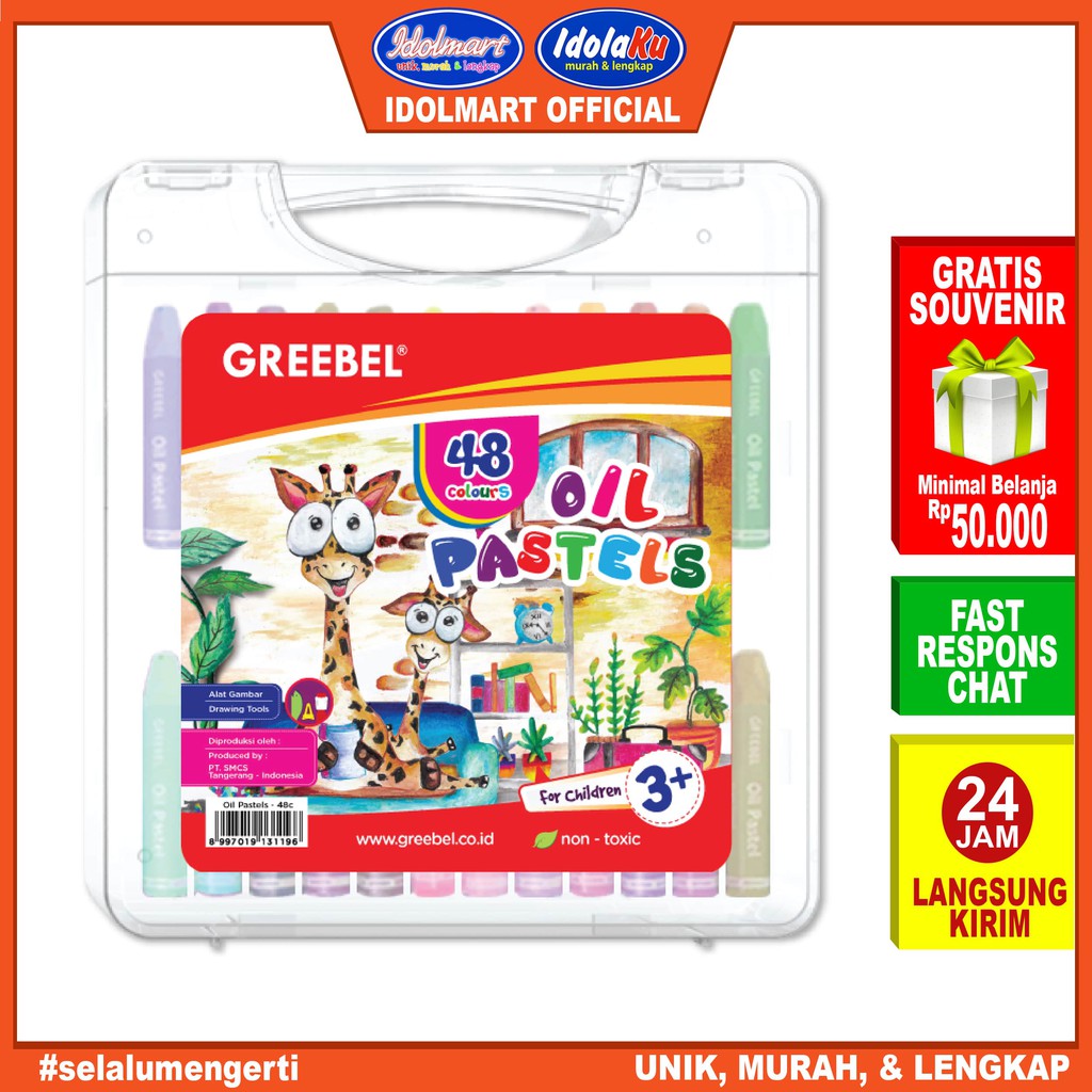 IDOLAKU GREEBEL Crayon/Krayon Kids Oil Pastel 48 Warna Crayons