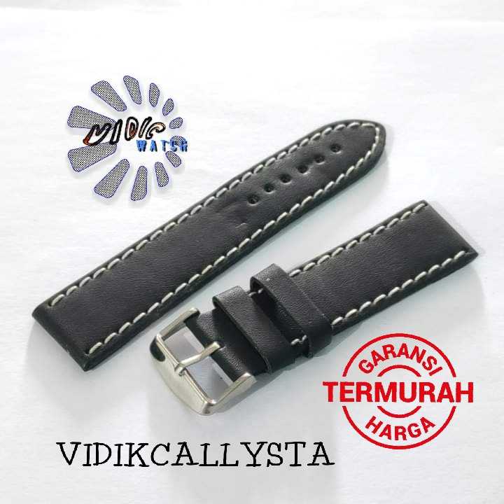 Tali Jam Tangan Kulit 22mm 24mm Hitam kulit jeruk Jahit Warna 22 24