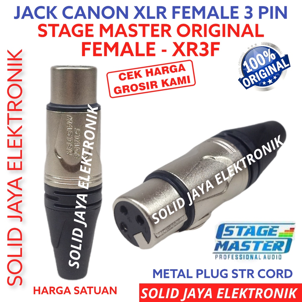 JACK CANON XLR FEMALE AR3F STAGE MASTER 3 PIN ASLI ORIGINAL KONEKTOR CONNECTOR METAL PLUG STR CORD JAK JEK JACK JECK JEC JAC CANON CEWE FEMALE PEREMPUAN STAGEMASTER ASLI ORIGINAL