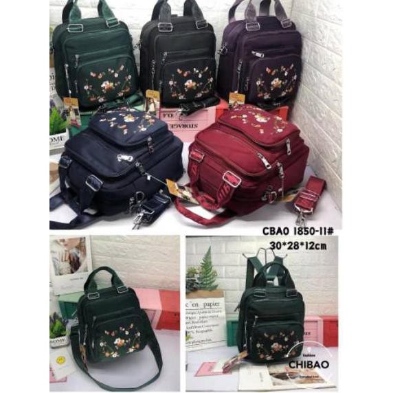 ✯ TAS WANITA IMPORT 3in1 CHIBAO 1850-11 MOTIF BUNGA JINJING SELEMPANG RANSEL ♢