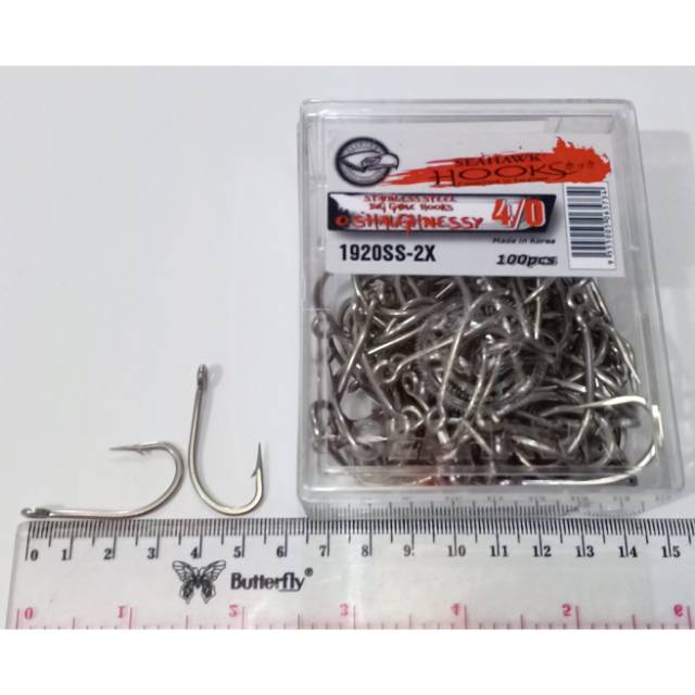 SEAHAWK HOOK SIZE 4/0 MODEL 1920SS-2X QTY.100PC O SHAUGHNESSY SUPER STAINLESS STEEL KAIL PANCING SEA