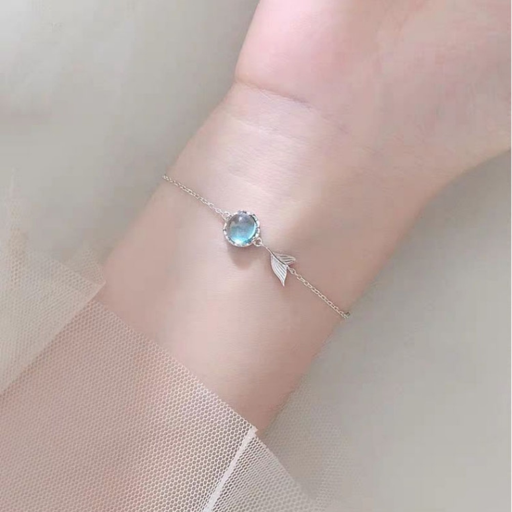 Gelang Silver S925 Hias Ekor Mermaid Warna Biru Gaya Korea Untuk Wanita