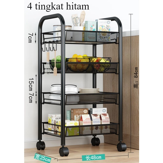 Rak Penyimpanan Rak Bertingkat Rak Baja Karbon Kuat Rak Roda Bergerak Rak Kamar Mandi Rak Penyimpanan Rak Kamar Tidur Snack Dapur Troli