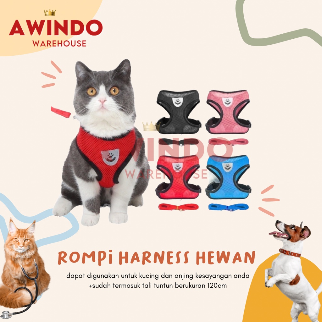 ROMPI HARNESS KUCING ANJING - Baju Harness Vest Rompi + Tali Tuntun Kucing Anjing