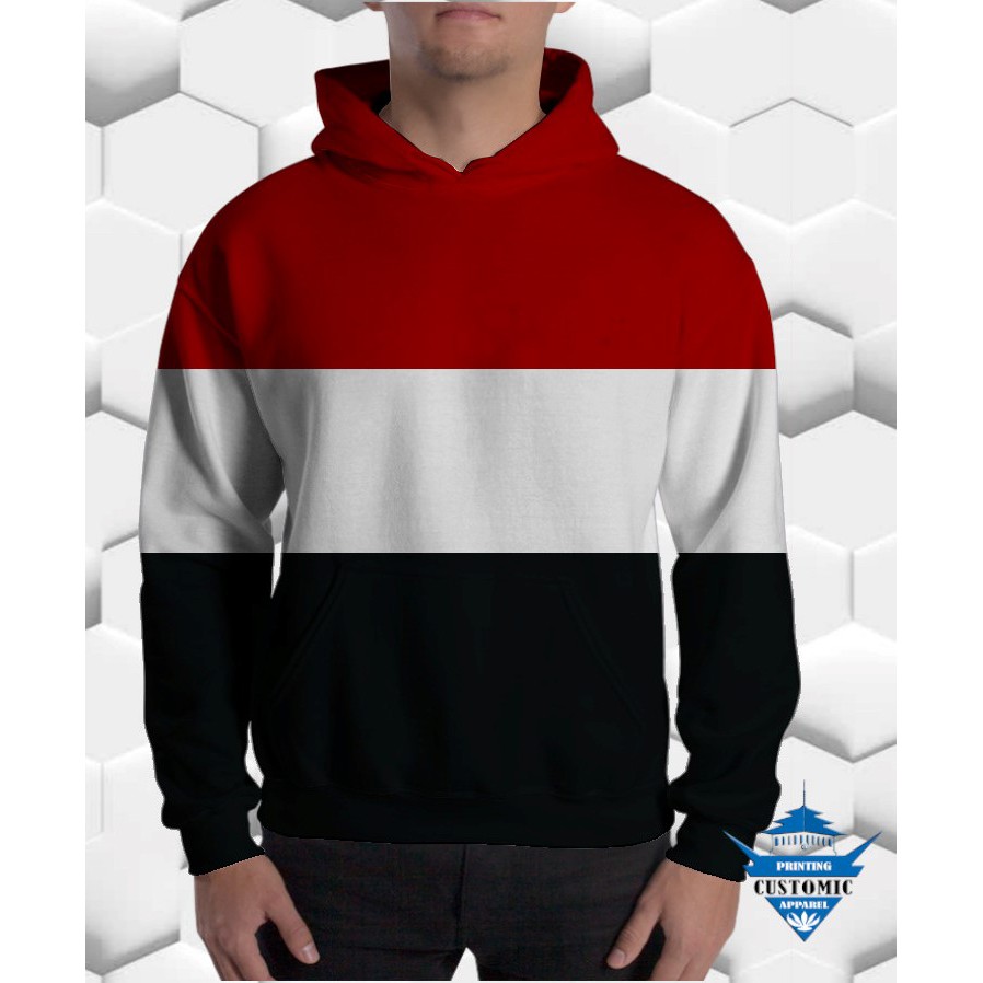 sweater hoodie non jaket polos tricolor merah putih hitam