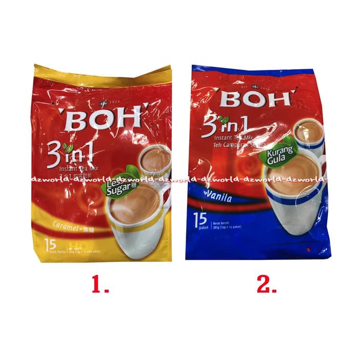 

dzw3461 BOH 3 In 1 Instant Tea Mix Caramel Less Sugar Teh 15 Sachet