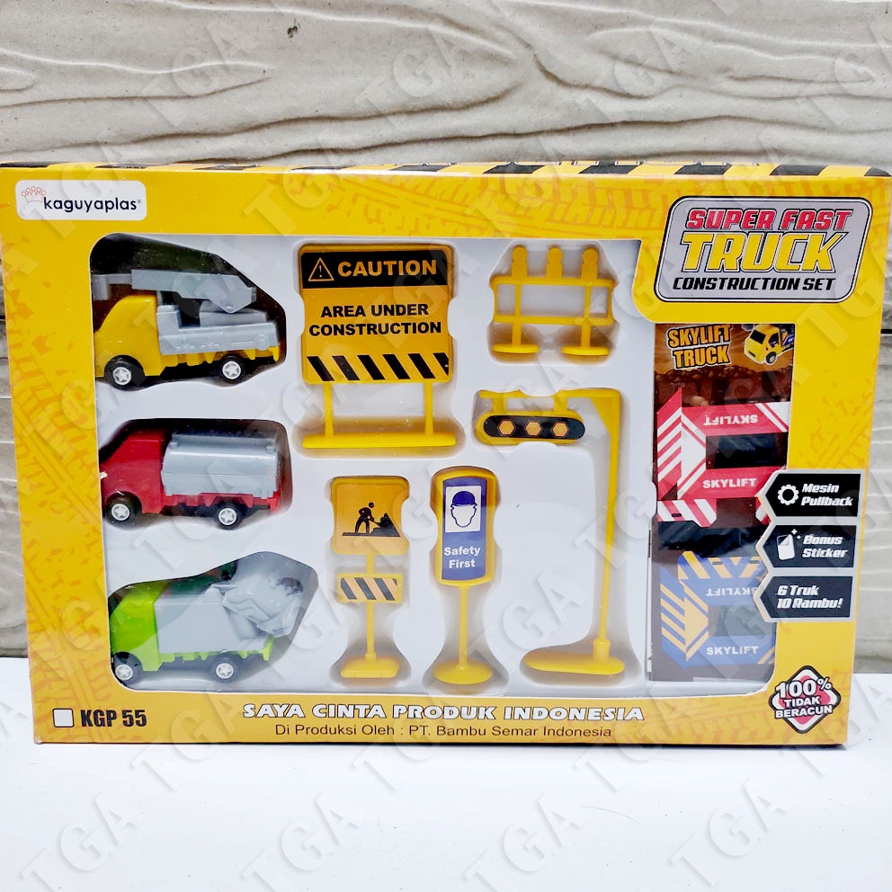 Super Fast Truck KGP55 Construction Set Mainan Truk Konstruksi Mini Rambu