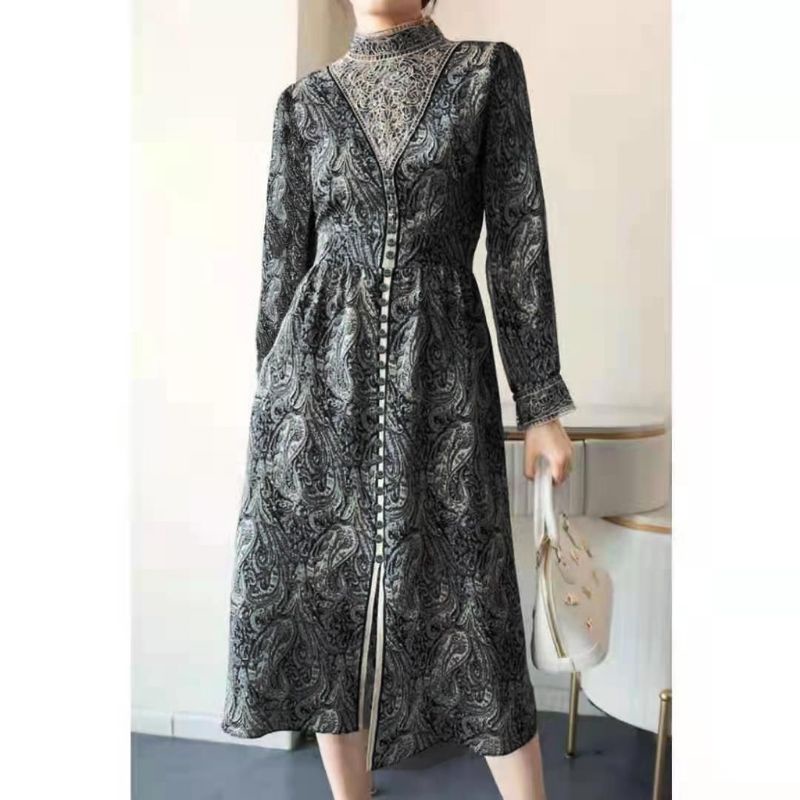 MDLV ~ 57740 MOUSELINE EMBROIDERED NECKLINE DRESS GAMIS MAXI GAMIS MUSLIM FASHION MUSLIM IMPORT