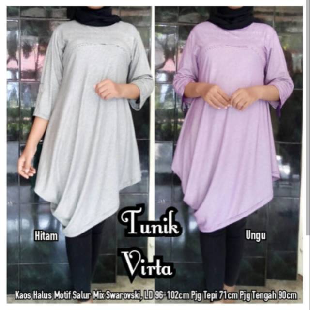 Bisa COD Tunik Modis Unik Motif Salur Model Asimetris Warna Hitam Ungu