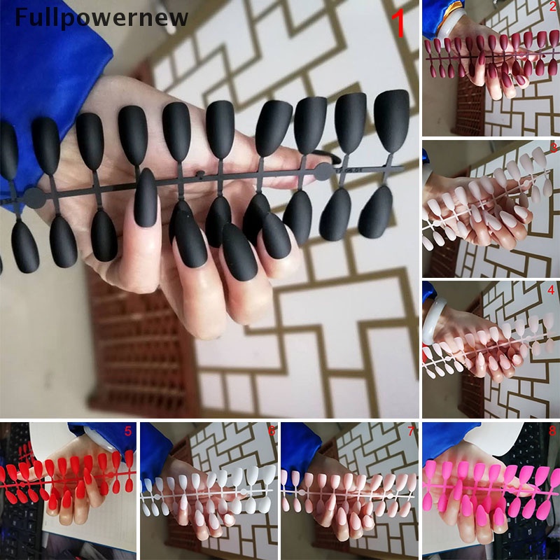 (Full) 24pcs / Set Kuku Palsu Akrilik Gel Full Cover Untuk Nail Art