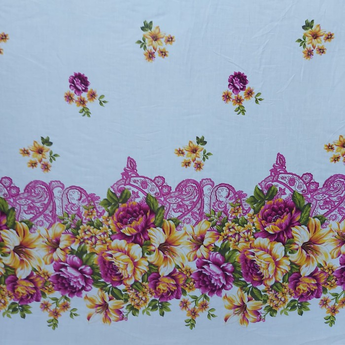 Kain Santung Halus Rayon Santung Motif Bunga Kembang Fuschia B15- 50cm