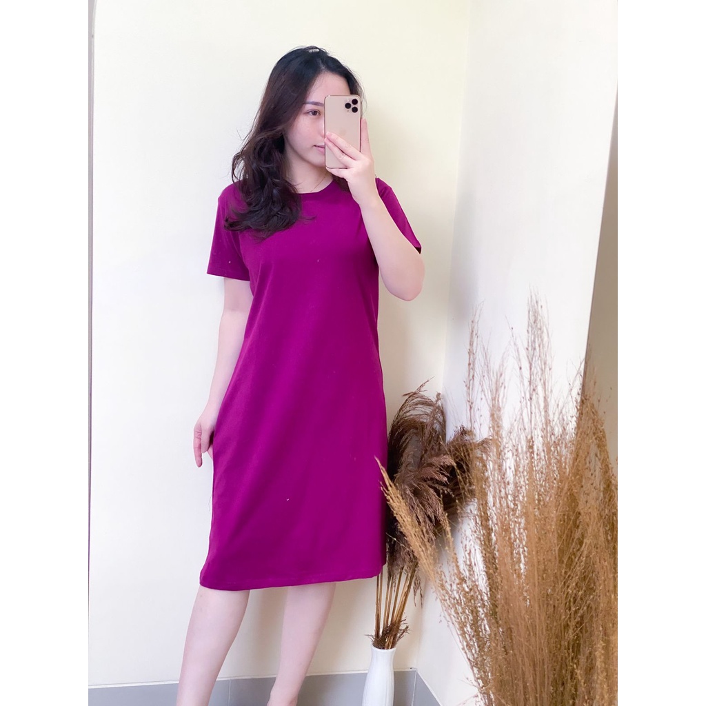 Dress Wanita Midi Polos Bahan Katun Dress Polos Korea Cotton