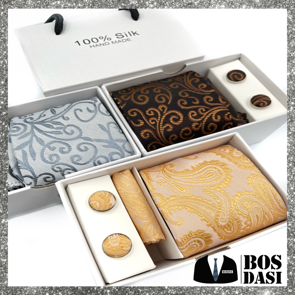 DASI SET BOX / BOX DASI MANUAL 8 CM MOTIF CUFFLINK POCKET SQUARE 1