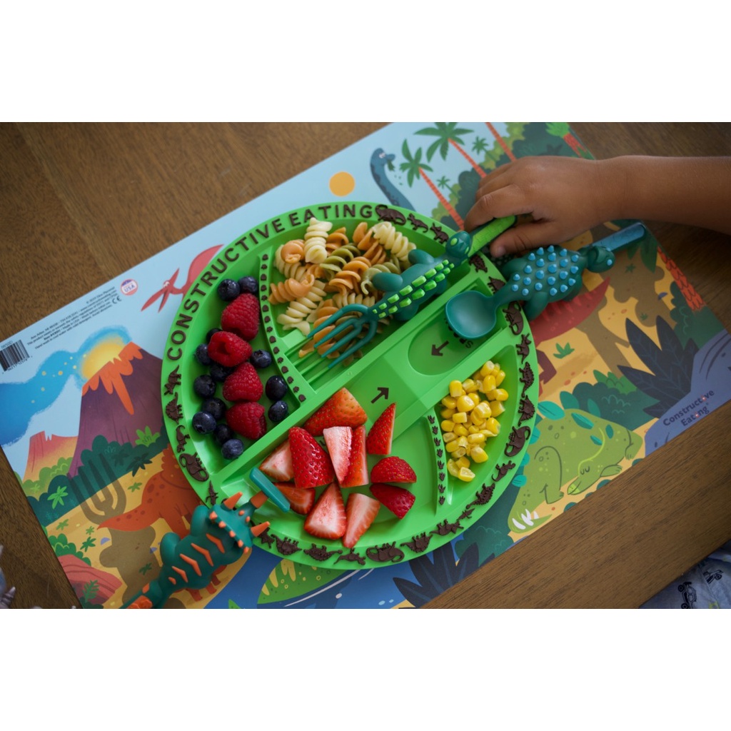 Constructive Eating - Dino Plate, Alat latihan makan piring sambil bermain tipe dinosaurus made in USA - Therapy Tools