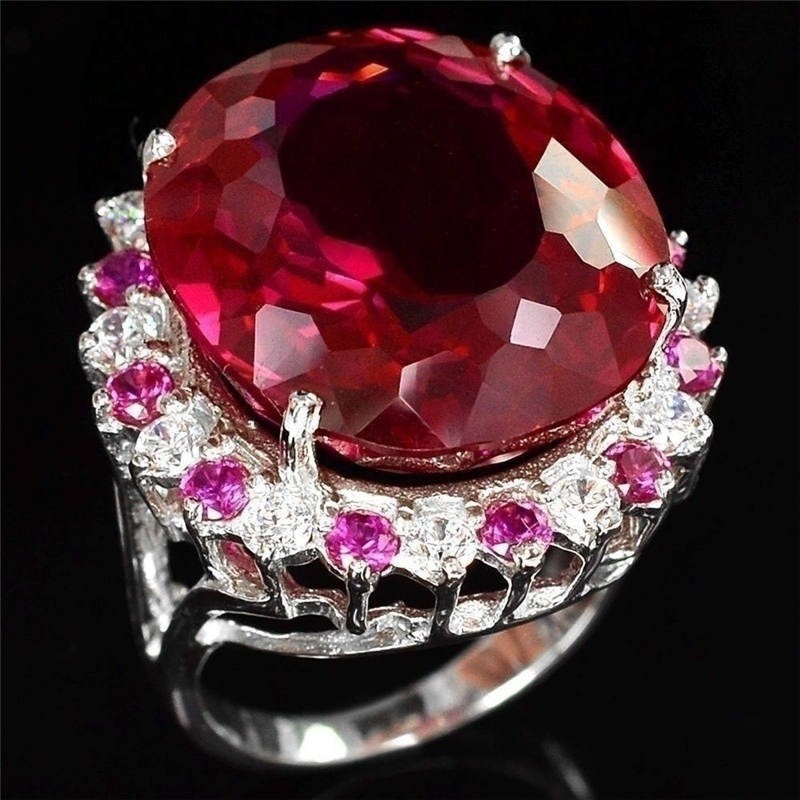 SEUSUK  Cincin Pernikahan Desain Bunga Hias Berlian+Ruby+Tourmaline Gaya Mewah untuk Wanita COD