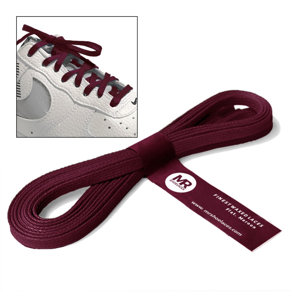 MR Shoelaces FA10 Maroon (Marun Tali Sepatu Lilin 5mm Gepeng Flat Pipih (Waxed Laces) 90cm 100cm 120cm 150cm 200cm - Premium Shoelace