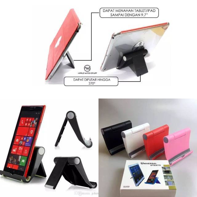 Holder Stand hp tab Standing Foldable Universal  kaki Phone Tablet Rotate 270 penahan Handphone di meja putar 270