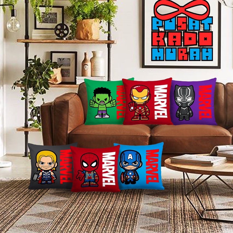 Bantal Sofa Superhero Marvel Avangers Captain America / IronMan / Thor / Hulk / Spiderman / Black Panther / Antman / Dr Strange 40x40 cm