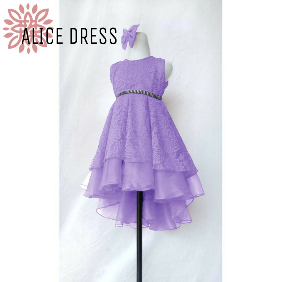 DRESS ANAK MODEL KEKINIAN BAHAN BROKAT BROCADE DILAPISI FURING LILAC DRESS ANAK PEREMPUAN UMUR 3 4 5