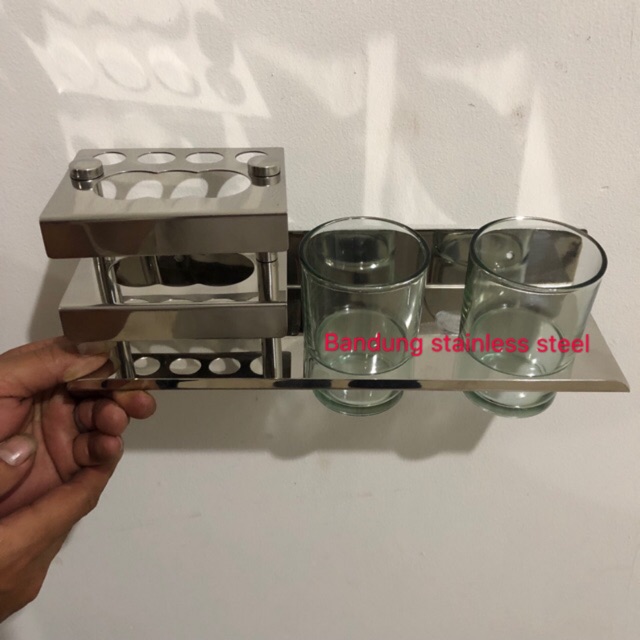 Tempat sikat gigi rak sikat gigi odol plus gelas stainless steel