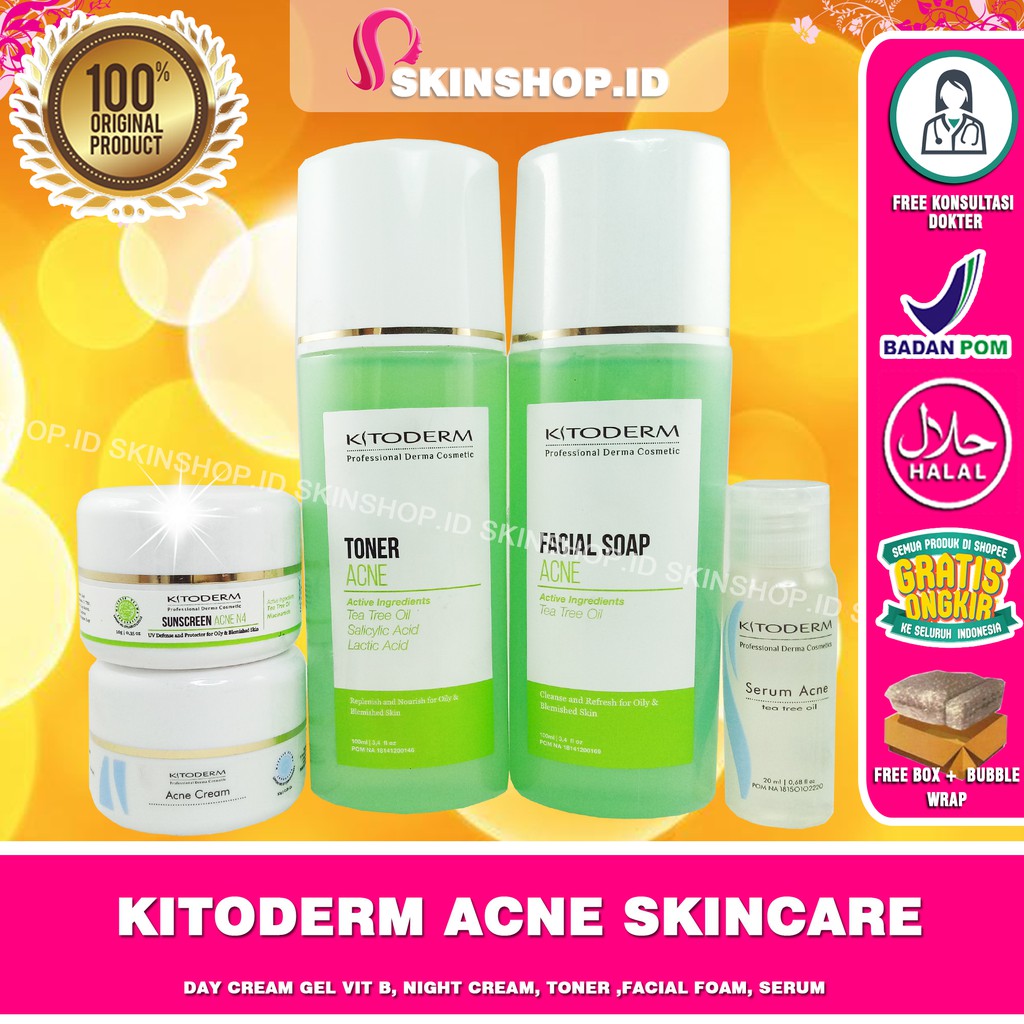 PAKET Kitoderm Acne Skincare Original / Paket Anti Jerawat isi 5 BPOM Aman