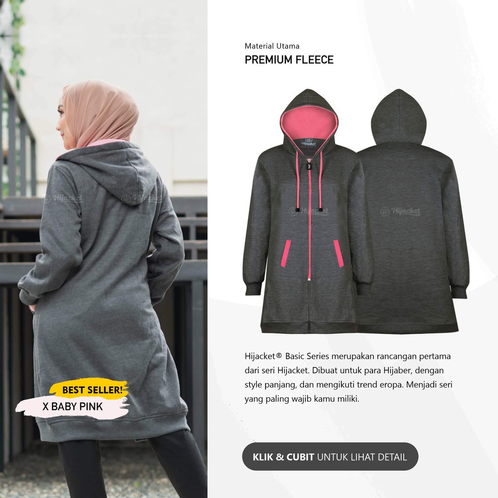 Jaket Sweater Wanita Muslimah Hijaber - Hijacket Basic Misty Grey - Switer Hoodie Outwear Panjang Hijaber