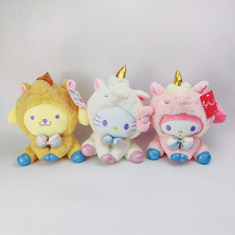 MAINAN BONEKA MELODY HELLO KITTY CINNAMOROLL POCHACCO DOG POMPOMPURIN KUROMI UNICORN PLUSH IMPOR